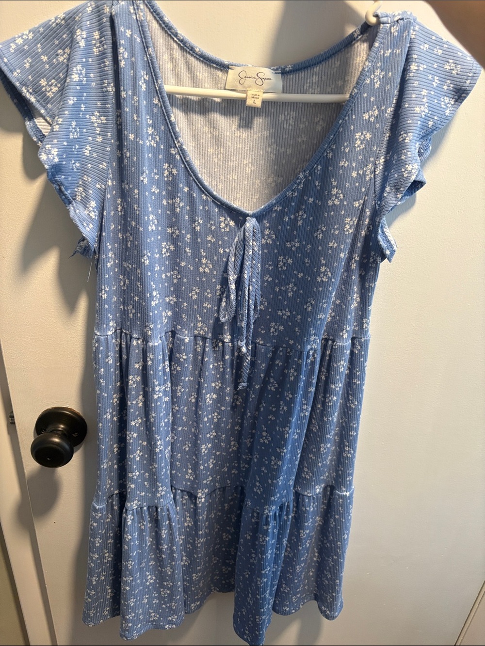 Jessica Simpson Light Blue Floral Tiered Tie-Front Dress
